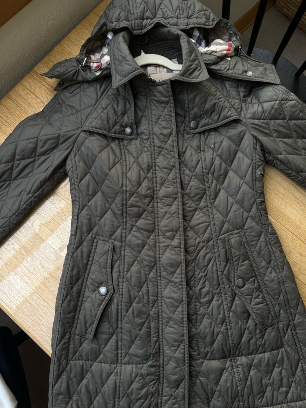 Burberry Quilted Hooded Puffer Jacket in Olive Green